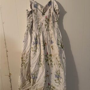 H&M White Floral Smocked Top with Pastel Blooms